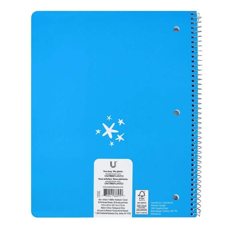 Cahier U Style Bleu Pailleté, 1 sujet, 80 feuilles, règle collège