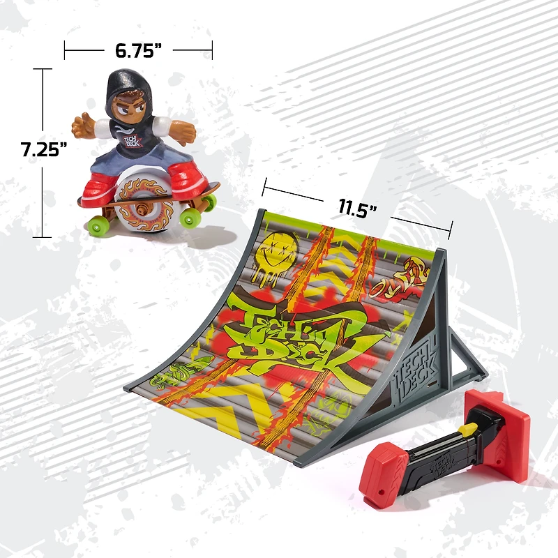 Tech Deck, Shred N' Blast Sk8board, Fingerboard motorisé avec skateur et rampe pour des figures rapides et des grands sauts, jouets pour garçons et filles à partir de 6 ans