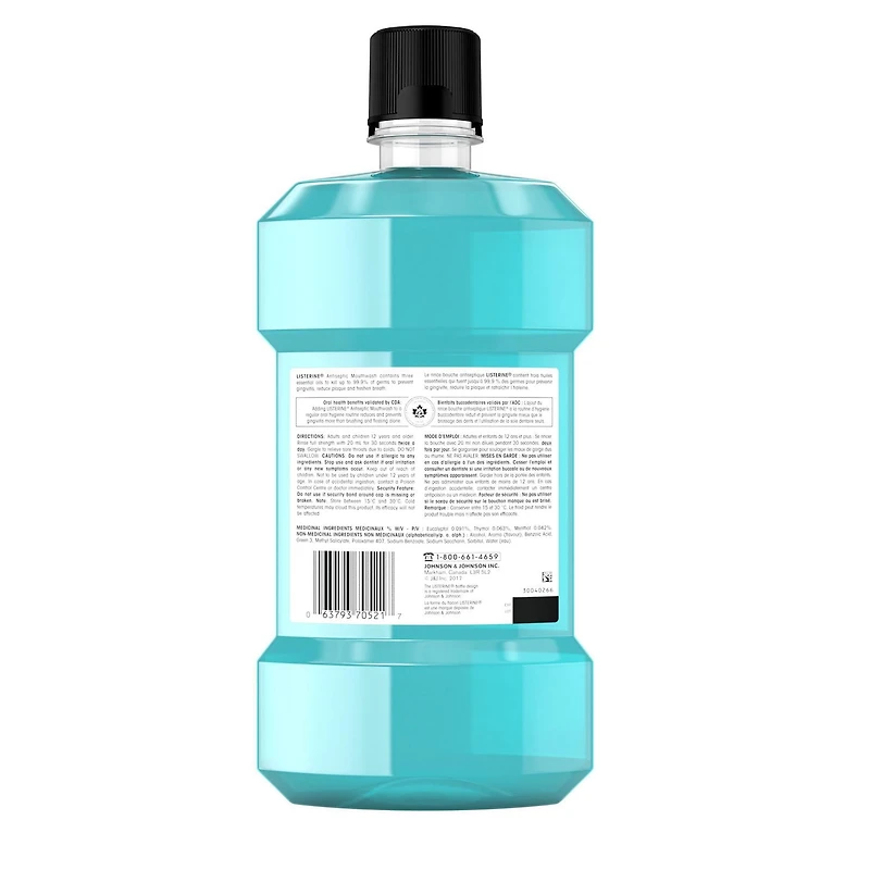 Listerine Antiseptic Mouthwash for Gingivitis and Teeth Plaque - Contains Thymol, Menthol, and Eucalyptol as essential oils  - 1.5L, 1.5 L