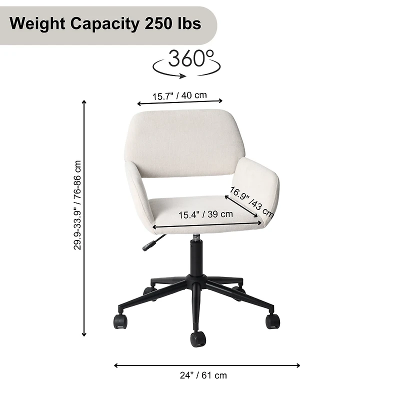 Homy Casa Desk Chair, Adjustable Task Office Chair with Fabric Upholstery, Ergonomic Backrest, Swivel, Beige