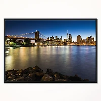 Design Art Distant View of Brooklyn Bridge Framed Canvas Art Print