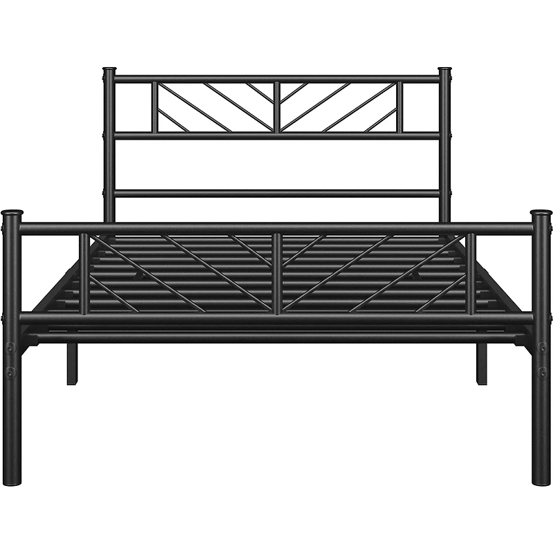 Fullfurnique Minimalist Metal Platform Bed with Arrow Design Headboard for Adults, Queen, Black