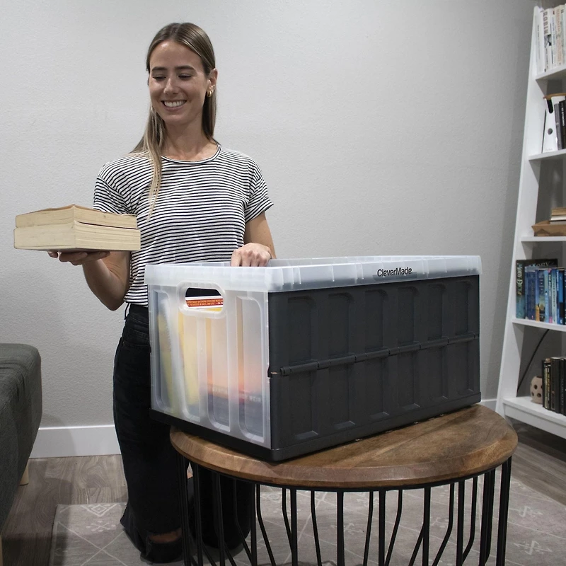 46L Translucent Collapsible Storage Bin with No Lid - Clear/Black - 1pk