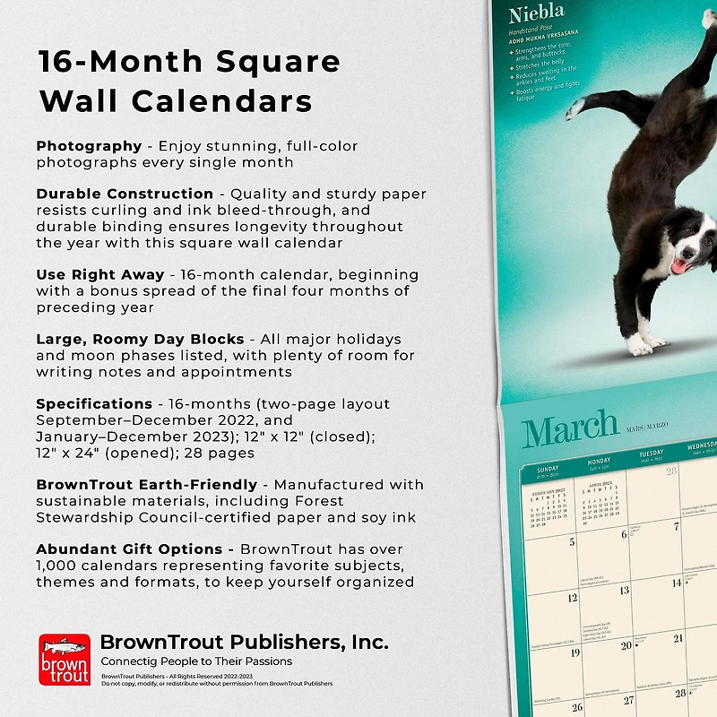Yoga Dogs OFFICIAL | 2023 12x24 Inch Square Wall Calendar