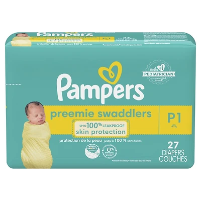 Couches Pampers Swaddlers, absorbantes, gardent bébé au sec et confortable, couche jetable pour bébé sans danger pour la peau, taille P (jusqu’à [6 lb]) 27 Unité