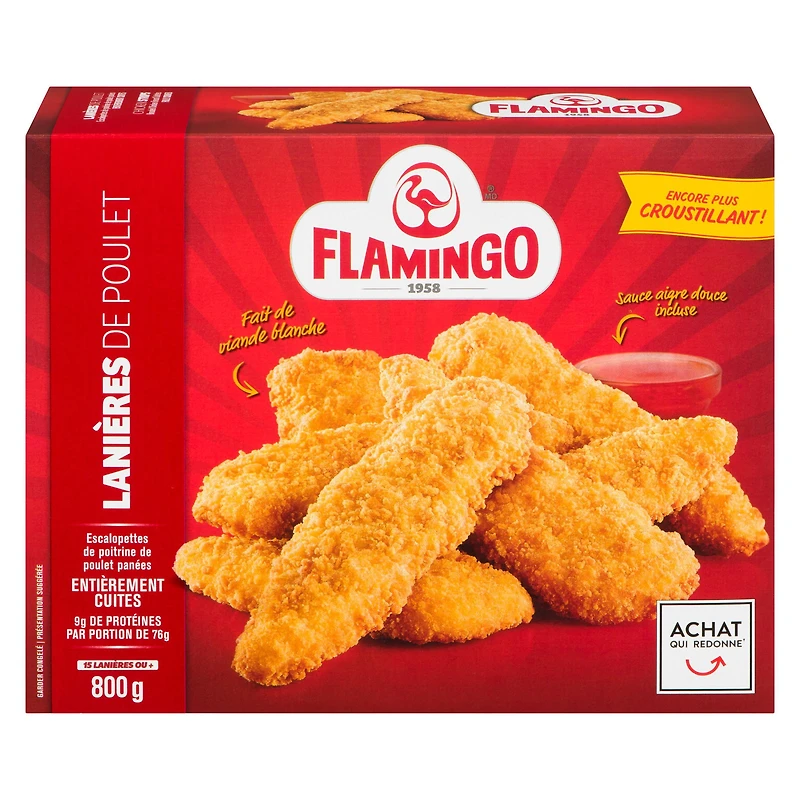 DISCONTINUE Lanières de poulet panées Flamingo avec sauce aigre-douce, entièrement cuites