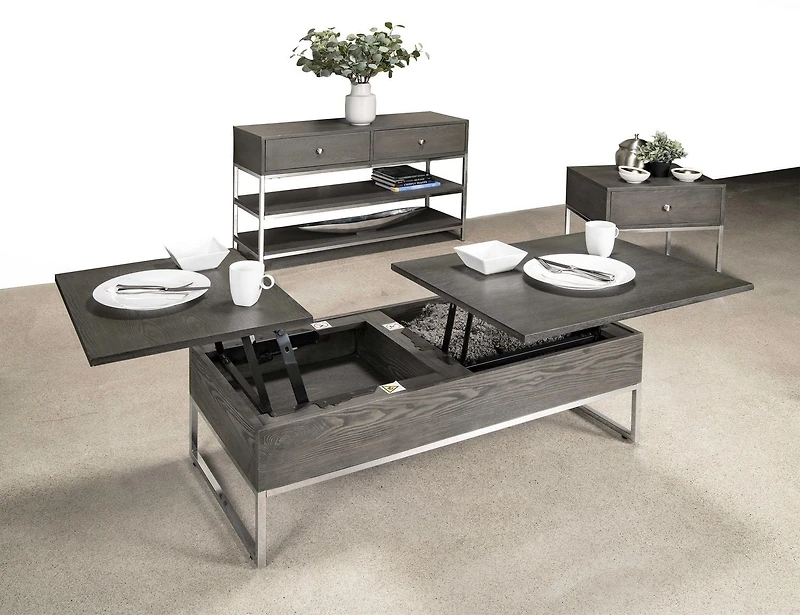Topline Home Furnishings Table basse grise avec double plateau relevable