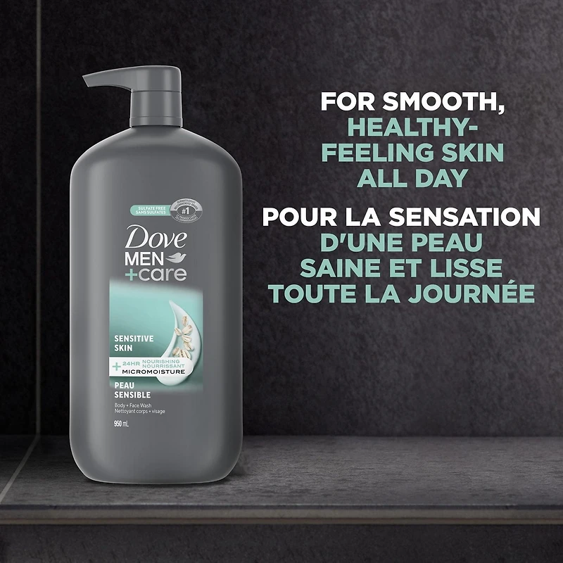 Dove Men+Care Sensitive Shield Body and Face Wash with 24-Hour Nourishing Micromoisture Technology Body Wash for Men, 950mL, 950mL