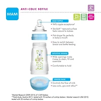 MAM Easy Start Anti-Colic Bottle 9 oz (1-Count), Baby Essentials, Medium Flow Bottles with Silicone Nipple, Baby Bottles for Baby Boy
