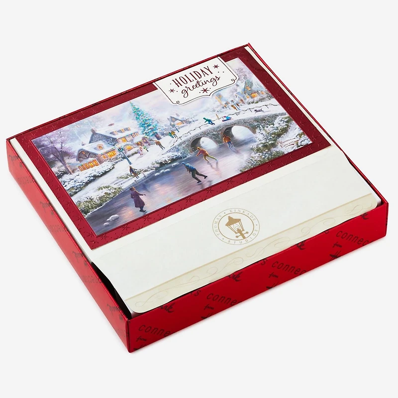 Connections from Hallmark Boxed Christmas Cards (Thomas Kinkade Ice Skating on Pond), 24 ct.