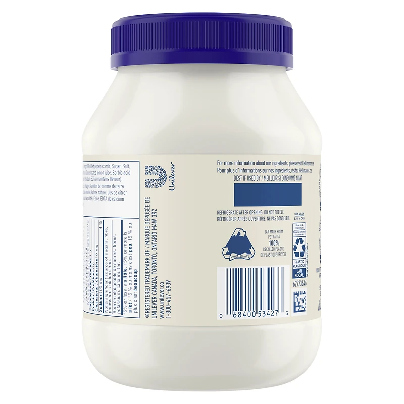 Hellmann's tartinade et sauce à salade sans œufs pour burgers végétaliens et salades à base de plantes 710 ml 710 mL Sauce et Tartinade