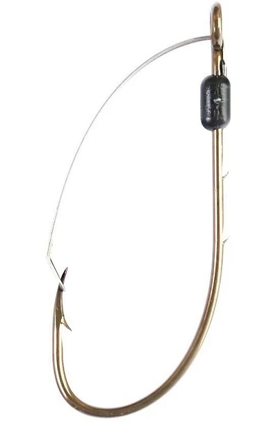 Eagle Claw 449WAH-1/0 Weedless Baitholder Hook, Size 1/0, Forged, 2 Sliced Shank, Non-Offset, Ringed Eye, Bronze, 4 per Pack, Non-offset, ringed eye, bronze.