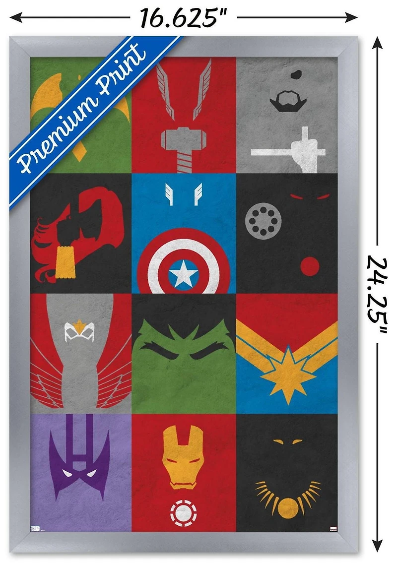 Marvel Comics - Avengers - Minimalist Grid Wall Poster, 14.725" x 22.375" Framed