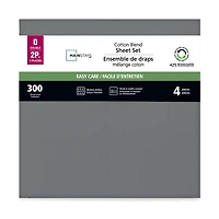 Mainstays 4-Piece 300 Thread Count Grey- CVC Cotton Blend Bed Sheet Set, Double (Adult), Double Sheet Set