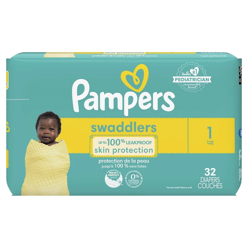 PAMPERS COUCHES SWADDLERS - FORMAT JUMBO tailles P-S, N, 1, 2, 3, 4, 5 et 6