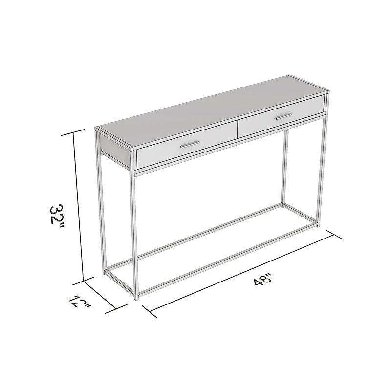 Safdie & Co. Console Table Grey Wood, 2 Drawers With Black Metal Base
