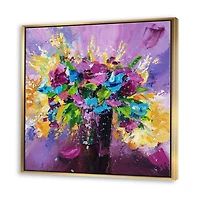 Designart Bouquet lumineux de fleurs de printemps sur fond violet ART MURAL À CADRE FLOTT
