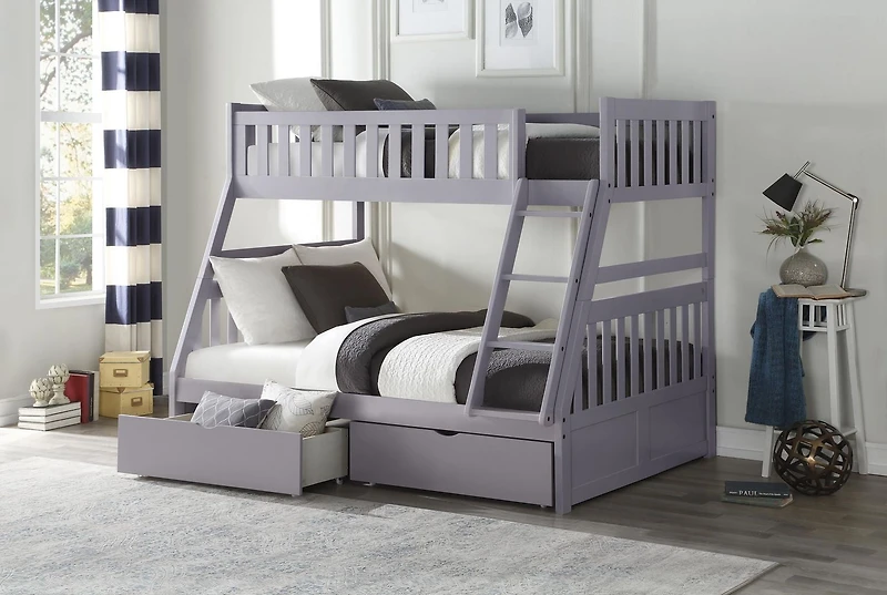 Topline Home Furnishings Grey Twin over Full Bunkbed with Toy Storage
