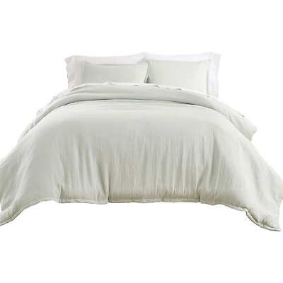 Better Homes & Gardens 3-Piece Soft Sea Crinkled Gauze Duvet Set, Adult King, Corner & side interior ties. Hidden Button Closure. Envelope Closure on Shams.