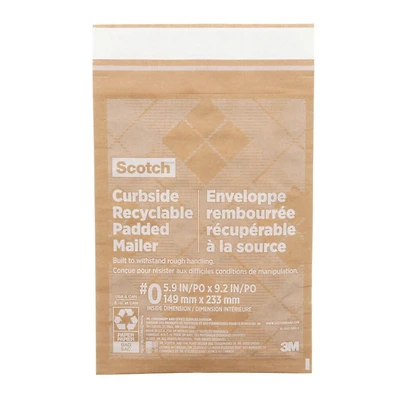 Scotch™ Curbside Recyclable Padded Mailer CR-0-1-20, 5.5 in x 9 in (139 mm x 228 mm), Size 0