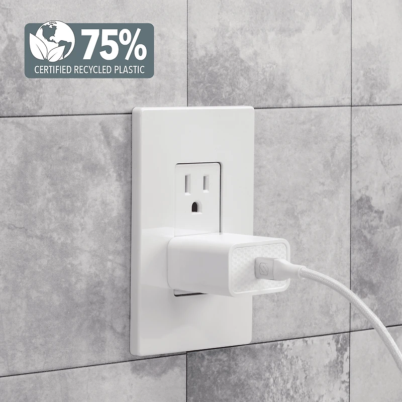 Scosche SH20CC6WT-SP 2 in 1 PowerVolt 20W USB-C Wall Adapter & Strikeline 6 ft Charge & Sync Cable