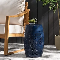 Homy Casa Lace-Cut Barrel-Shaped Metal Nightstand for Bedroom or Living Room Decor