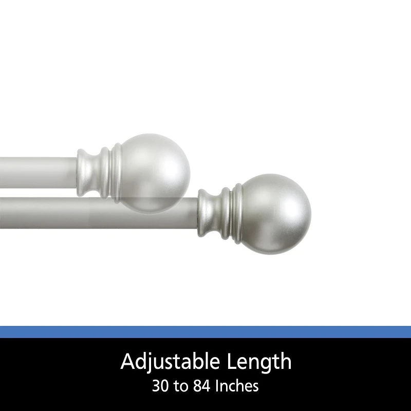 Mainstays 30-84” Adjustable Decorative Curtain Rod, 1” Diameter, Silver