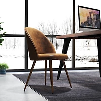 Ensemble de 2 chaises de bureau Homy Casa avec dossier rond rembourré, sans accoudoirs, imitation daim brun