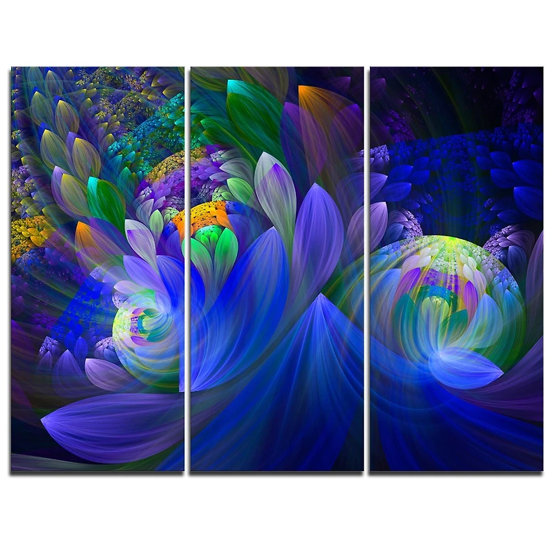 Design Art Blue Fractal Flower Bouquet Floral Large Abstract Canvas Art Print