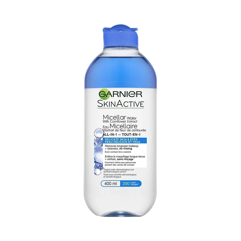 Garnier Micellar Water Makeup Remover All-In-One Cleanser, Delicate Skin & Eyes, 400 mL
