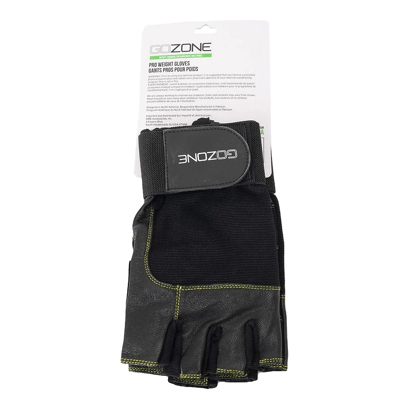 GoZone PRO Weight Gloves – Wrist Wrap Style – L/XL – Black/Lime, With foam padding