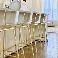 Heavenly Collection Set of 3 Clear Acrylic & Gold Counter Stools – Ideal for Kitchen Island or Dining Area