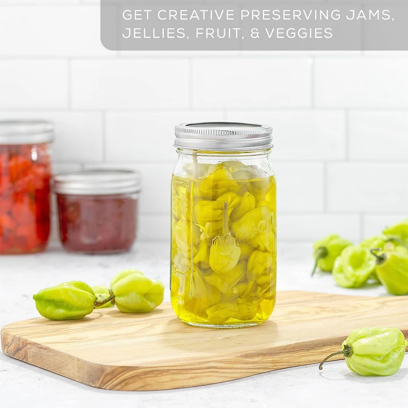 Regular Mason Jars with Airtight Lids, Labels and Measures - 16 oz - Set of 6