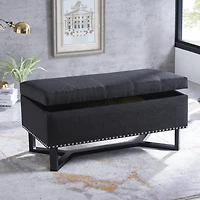 Emerson Tissu Clouté Double Banc Ottoman (Noir)