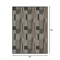 Mainstays Indoor/Outdoor Modern Geometric Block Utility Area Rug, Taupe Grey and Brown, 3' x 4', Vinyl Backing, Easy to Clean