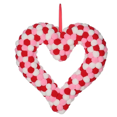 Valentine's day Red, White  Pom Pom Wreath.