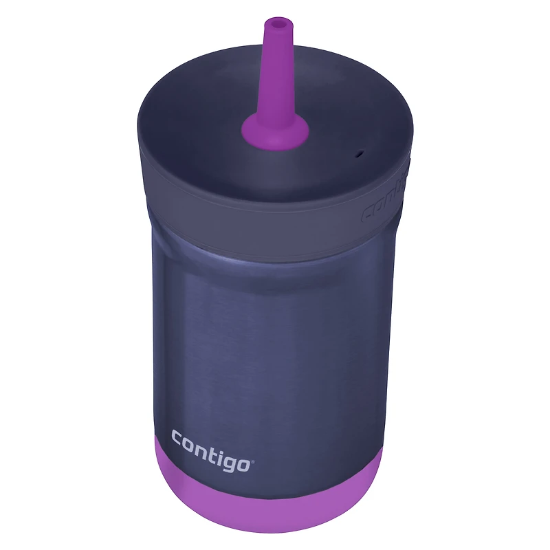 Gobelet antidéversement pour enfants Contigo Leighton en acier inoxydable avec paille, 12 oz (354 ml), azalée et violet,, ensemble de 2