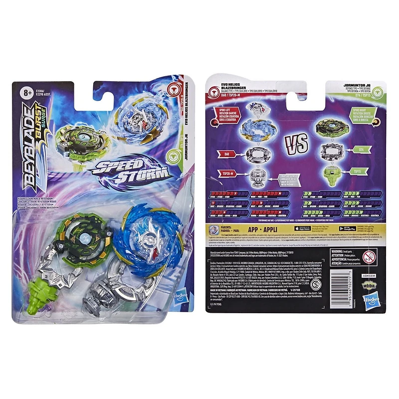 Beyblade Burst Surge Dual Pack, 2 toupies de compétition Speedstorm Evo Helios Blazebringer et Jormuntor J6, jouet pour enfants, dès 8 ans