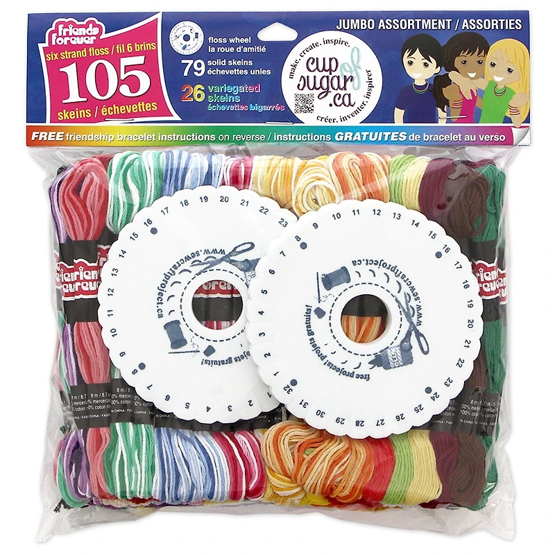 Brins de fil pour artisanat Friends Forever en paq. de couleurs bigarrées et unies 105 échevettes