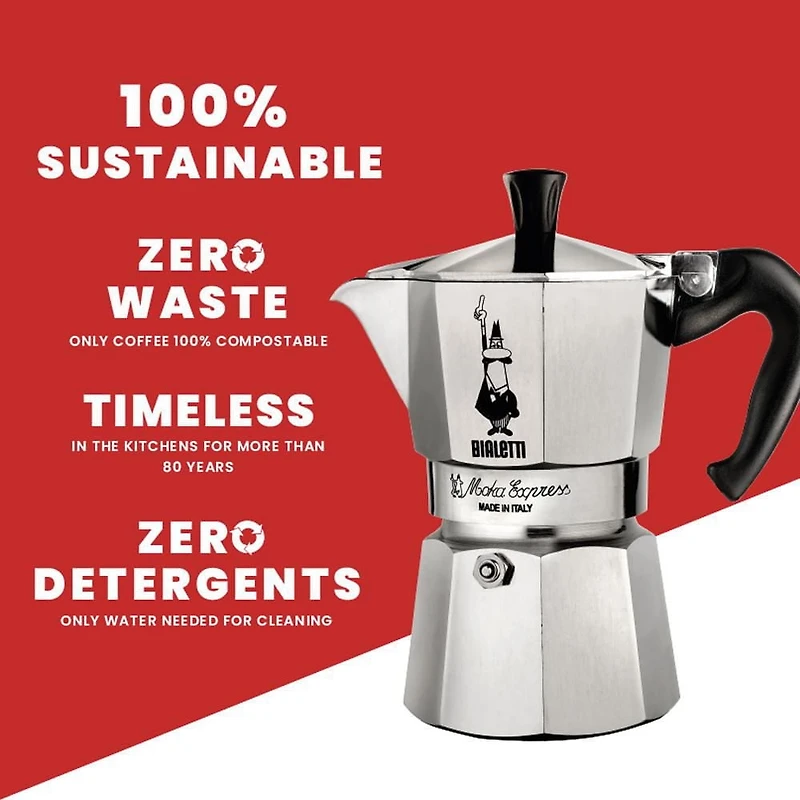 Bialetti - Moka Express Moka Pot 6 Cups, Iconic Espresso Maker, Stovetop, Makes Italian Coffee, Aluminum, Silver