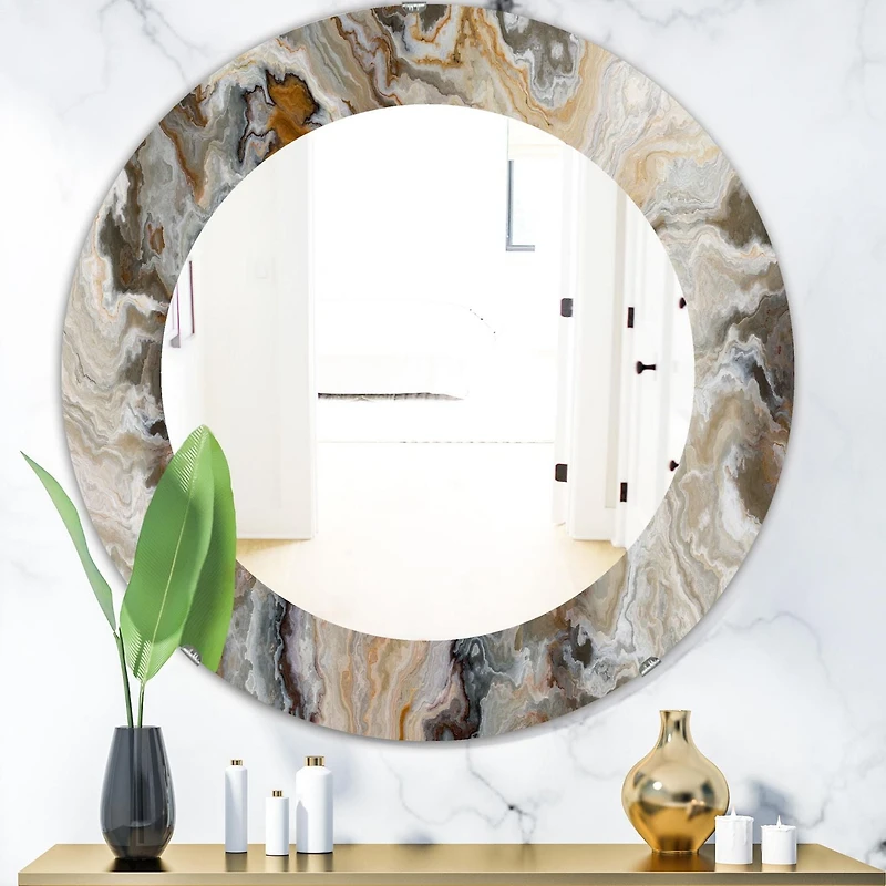 Designart 'Onyx Detail Composition' Miroir Mid-Century - Miroir Mural Ovale ou Rond - 32x32