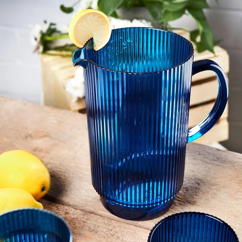Blue Acrylic Ribbed Pitcher 1.9L