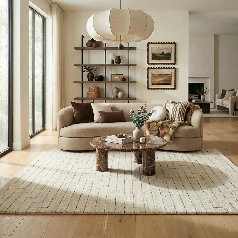 Rug Branch Casa Abstract Indoor Area Rug, Beige Cream, Modern - Living Room, Bedroom, Dining Room, and Kitchen