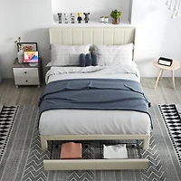 Lit plateforme rembourré Homy Casa avec ports USB et tiroirs de rangement, Queen, beige