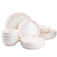 Thym & Table Vaisselle en grès marbré rose, ensemble de 12 pièces