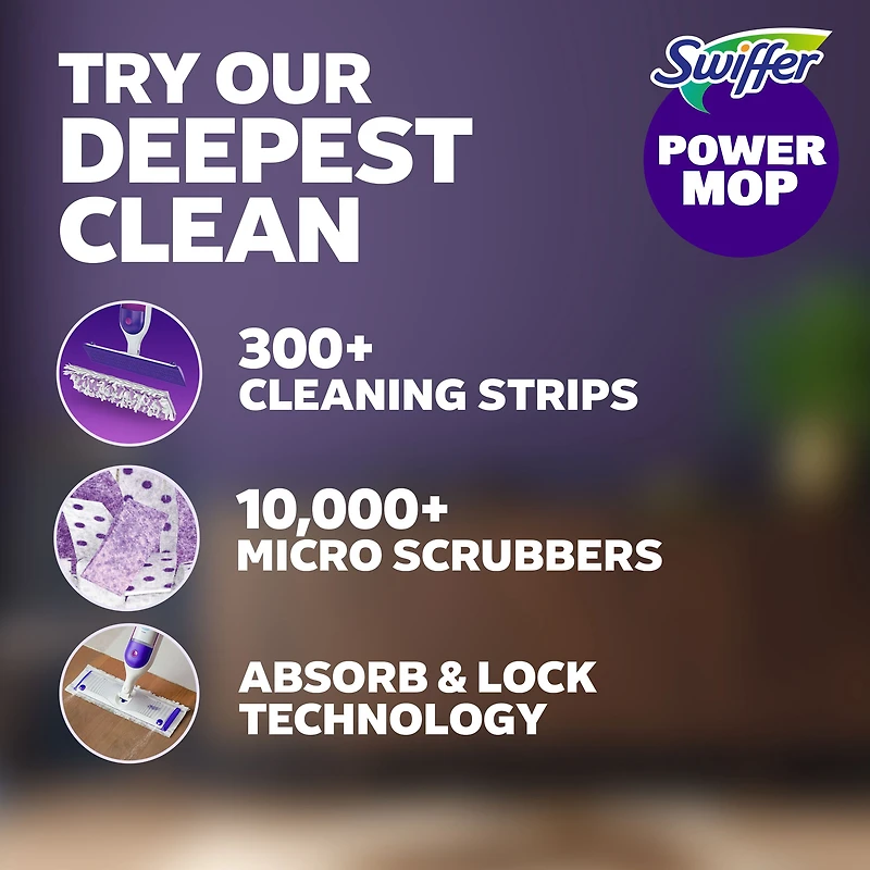 Swiffer PowerMop Multi-Surface Mop Kit for Floor Cleaning, Fresh Scent, Mopping Kit Includes PowerMop, 2 Mopping Pad Refills, 1 Floor Cleaning Solution with Fresh Scent and 2 batteries