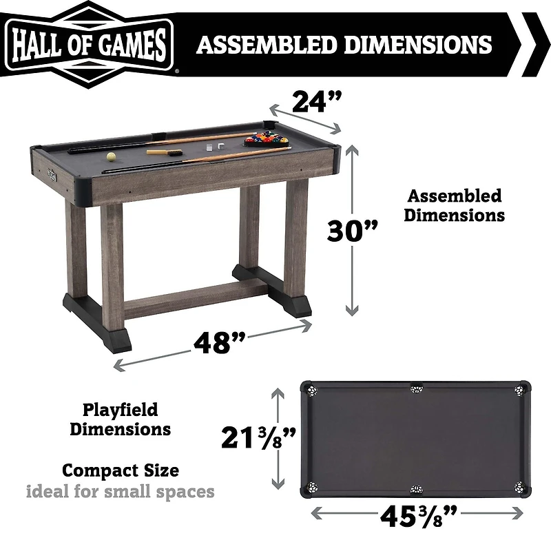 Salle des Jeux Charleston 4 Pi. Table de billard, accessoires de billard inclus