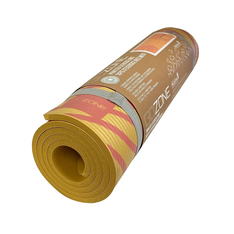 GoZone 10mm Abstract Arc Printed Exercise Mat – 24” x 72” – Yellow Combo