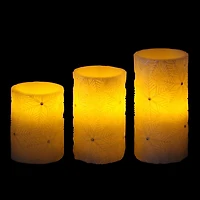 Hometrends Pearlescent Snowflake with Gem LED Pillar Candle Set with Remote Control
