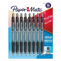 Stylos bille Paper Mate Profile, stylos rétractables, pointe moyenne (1,0 mm), noir, 8 unités